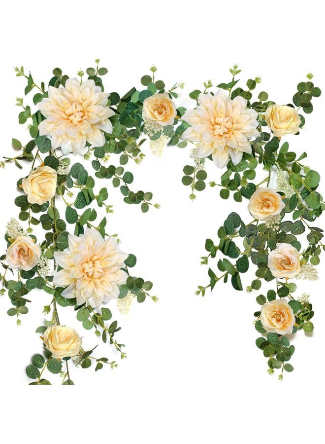 OrgMemory Flower Garland Green, Eucalyptus Garland Decoration, 1 Piece, 190 cm Length, Wedding Flowers, Cheap Flower Garlands for Wedding, Door Decoration, Wall Hanging Plant (Champagne) - Image 1