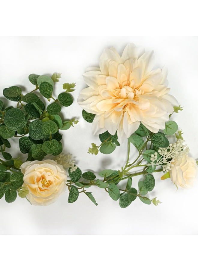 OrgMemory Flower Garland Green, Eucalyptus Garland Decoration, 1 Piece, 190 cm Length, Wedding Flowers, Cheap Flower Garlands for Wedding, Door Decoration, Wall Hanging Plant (Champagne) - Image 2