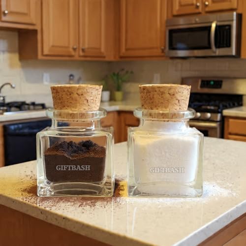 GIFTBASH Mini Square Storage Cork Lid Glass Bottle, Pack of 4 Pcs, 30 ml Each, Transparent | CORK LID | Storage Jar | Kitchen Organizer | Modular | Multipurpose Jar - Image 2