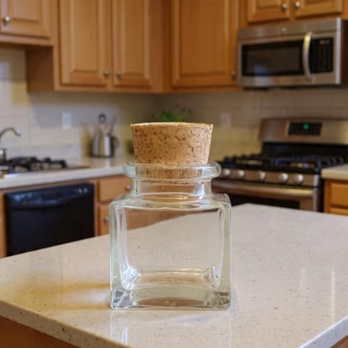 GIFTBASH Mini Square Storage Cork Lid Glass Bottle, Pack of 4 Pcs, 30 ml Each, Transparent | CORK LID | Storage Jar | Kitchen Organizer | Modular | Multipurpose Jar - Image 1