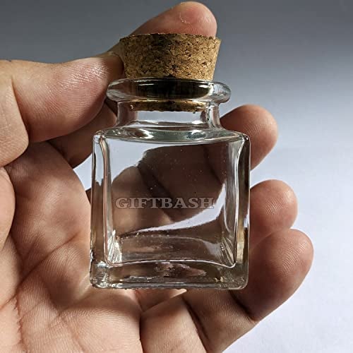 GIFTBASH Mini Square Storage Cork Lid Glass Bottle, Pack of 4 Pcs, 30 ml Each, Transparent | CORK LID | Storage Jar | Kitchen Organizer | Modular | Multipurpose Jar - Image 4