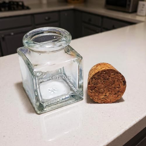 GIFTBASH Mini Square Storage Cork Lid Glass Bottle, Pack of 4 Pcs, 30 ml Each, Transparent | CORK LID | Storage Jar | Kitchen Organizer | Modular | Multipurpose Jar - Image 3