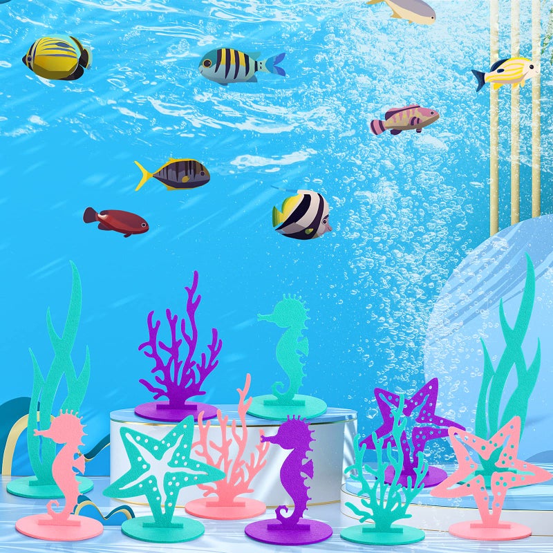 Prasacco 22 Pcs Mermaid Birthday Decorations, Felt Table Centerpiece DIY Under The Sea Party Decoration Seahorse Starfish Seaweed Coral Decoration for Ocean Theme Mermaid Birthday Party Baby Shower - Image 4