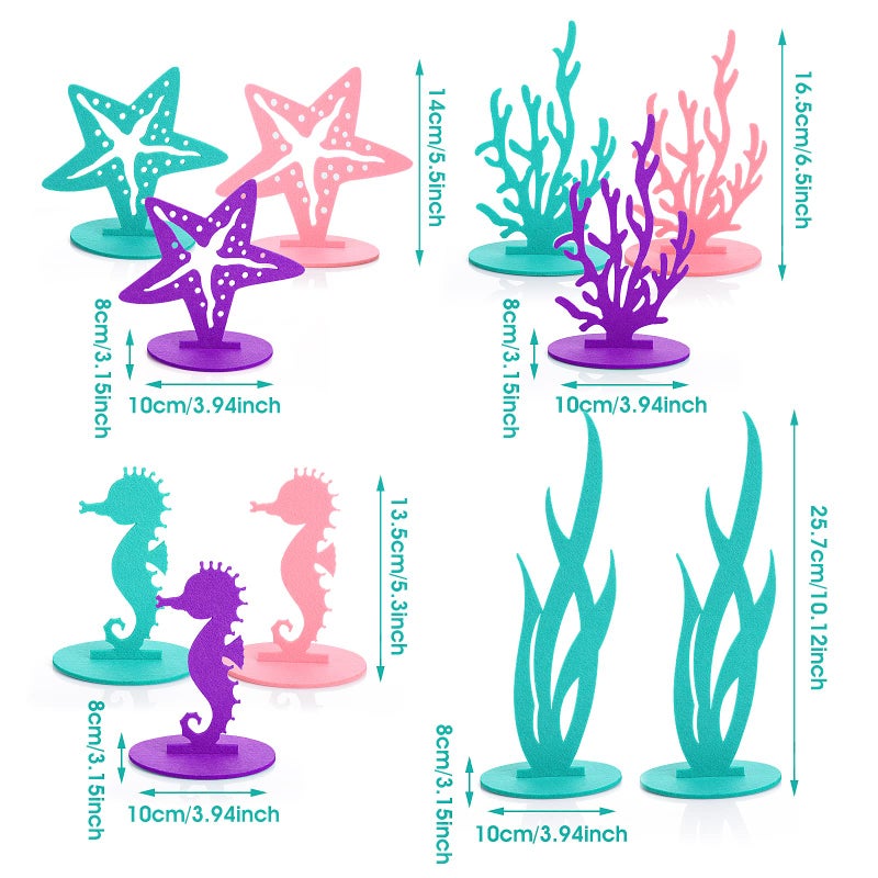 Prasacco 22 Pcs Mermaid Birthday Decorations, Felt Table Centerpiece DIY Under The Sea Party Decoration Seahorse Starfish Seaweed Coral Decoration for Ocean Theme Mermaid Birthday Party Baby Shower - Image 2