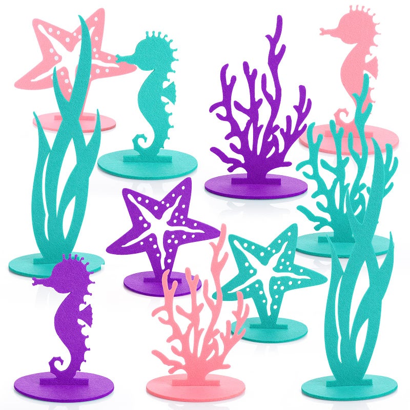 Prasacco 22 Pcs Mermaid Birthday Decorations, Felt Table Centerpiece DIY Under The Sea Party Decoration Seahorse Starfish Seaweed Coral Decoration for Ocean Theme Mermaid Birthday Party Baby Shower - Image 1