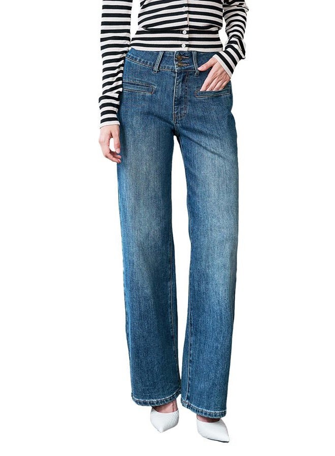 UPNET Women's High Waisted Baggy Jeans – Stretchy Wide Leg Tummy Control Straight Leg Denim Pants Trendy Jeans for Women 2025, Blue, 6 - Image 1