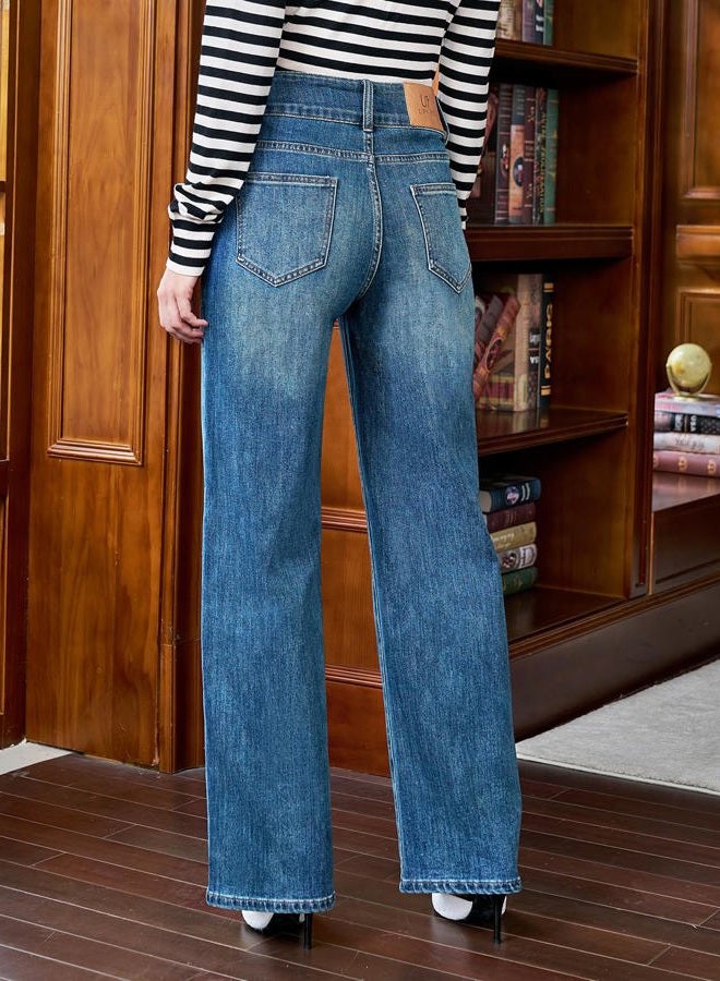 UPNET Women's High Waisted Baggy Jeans – Stretchy Wide Leg Tummy Control Straight Leg Denim Pants Trendy Jeans for Women 2025, Blue, 6 - Image 3