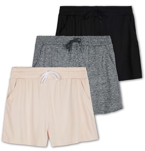 REALESSENTIALS Real Essentials 3 Pack: Womens Ultra-Soft Athletic Lounge Casual Sweat Shorts with Pockets, Set 3, L, Pack of 3 - Image 1