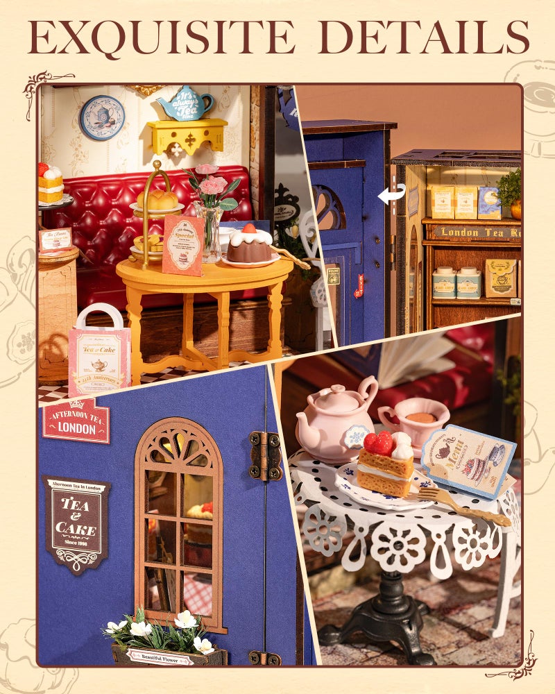 Rolife DIY Dollhouse Miniature House Kit 1:18 Edwardian Tea Room with Openable Facade, Diorama Building Model Kit Crafts for Adults Home Decor Creative Gift for Women Men - Image 3