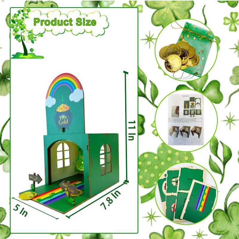 Vecacosic St Patricks Day Leprechaun Trap Kit For Kids Wood DIY Catch A Leprechaun Kit Saint Patricks Day Leprechaun Trap Supplies Art & Craft Kit For Leprechaun Trap St Patricks Day Kids Gifts (Green) - Image 2