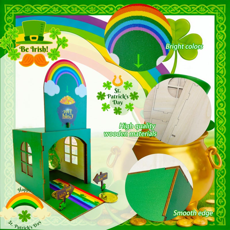 Vecacosic St Patricks Day Leprechaun Trap Kit For Kids Wood DIY Catch A Leprechaun Kit Saint Patricks Day Leprechaun Trap Supplies Art & Craft Kit For Leprechaun Trap St Patricks Day Kids Gifts (Green) - Image 3