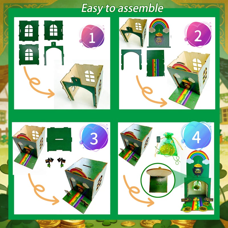 Vecacosic St Patricks Day Leprechaun Trap Kit For Kids Wood DIY Catch A Leprechaun Kit Saint Patricks Day Leprechaun Trap Supplies Art & Craft Kit For Leprechaun Trap St Patricks Day Kids Gifts (Green) - Image 5