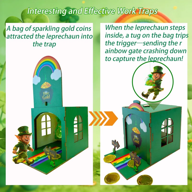 Vecacosic St Patricks Day Leprechaun Trap Kit For Kids Wood DIY Catch A Leprechaun Kit Saint Patricks Day Leprechaun Trap Supplies Art & Craft Kit For Leprechaun Trap St Patricks Day Kids Gifts (Green) - Image 4