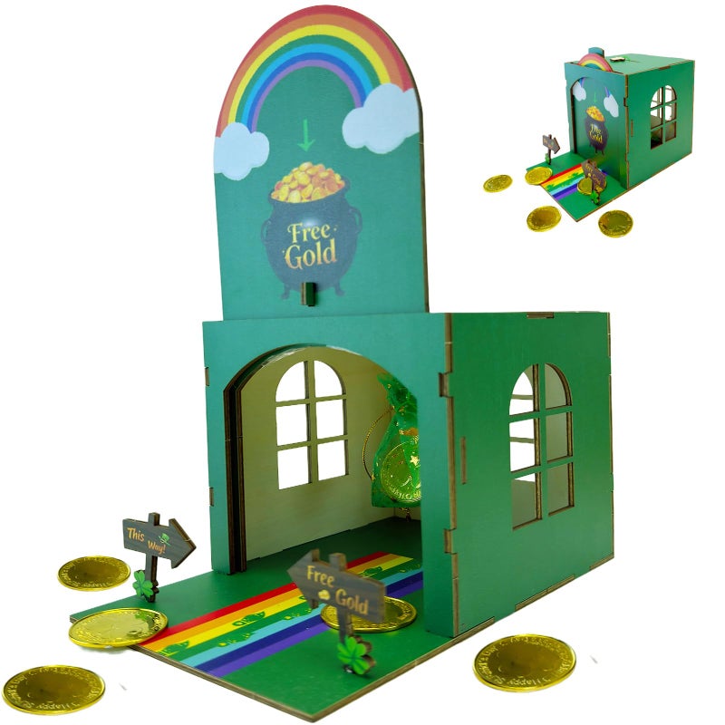 Vecacosic St Patricks Day Leprechaun Trap Kit For Kids Wood DIY Catch A Leprechaun Kit Saint Patricks Day Leprechaun Trap Supplies Art & Craft Kit For Leprechaun Trap St Patricks Day Kids Gifts (Green) - Image 1