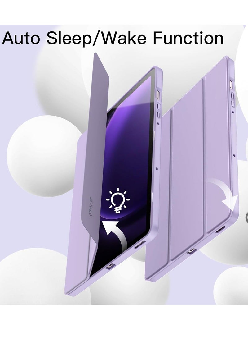 راكسوم جراب لجهاز Samsung Galaxy Tab S9 FE مقاس 10.9 بوصة - غطاء واقٍ ناعم من مادة TPU مع حامل ثلاثي الطيات مع حامل قلم S Pen، ودعم شحن قلم S Pen، وخاصية الإيقاظ/السكون التلقائي (أرجواني فاتح) - Image 5