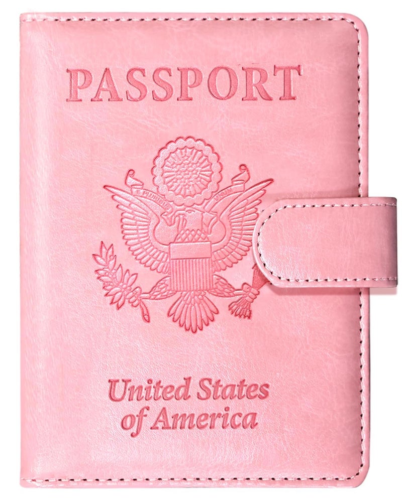 Sizobi Passport Holder for Travel, RFID Passport Cover Wallet for Women Men, Leather Passport Book Card Holder Case for International Travel Must Haves Accessories, Cruise Ship Essentials Gifts, Pink - Image 1