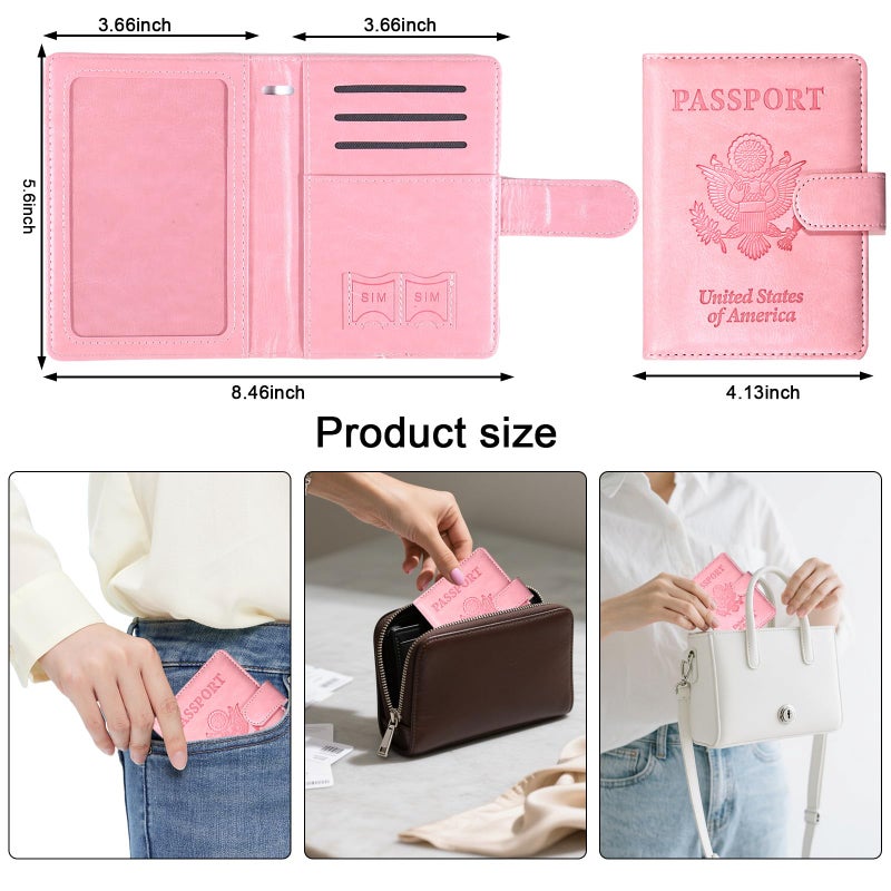 Sizobi Passport Holder for Travel, RFID Passport Cover Wallet for Women Men, Leather Passport Book Card Holder Case for International Travel Must Haves Accessories, Cruise Ship Essentials Gifts, Pink - Image 4
