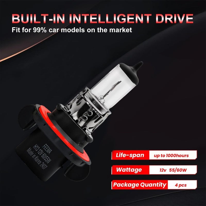 H13 Halogen Headlight Bulb 12V 60/55W Dual Beam, Super Bright Quartz Glass Lamp, OEM Plug and Play Replacement, Long Life Automotive Headlight for Enhanced Night Visibility - Image 2