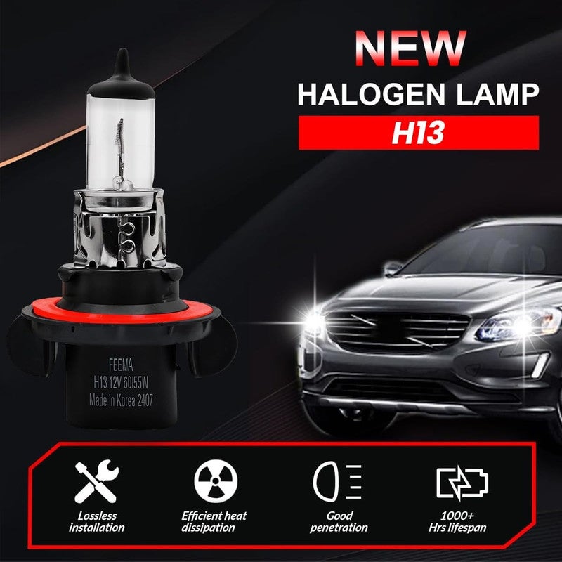 H13 Halogen Headlight Bulb 12V 60/55W Dual Beam, Super Bright Quartz Glass Lamp, OEM Plug and Play Replacement, Long Life Automotive Headlight for Enhanced Night Visibility - Image 3