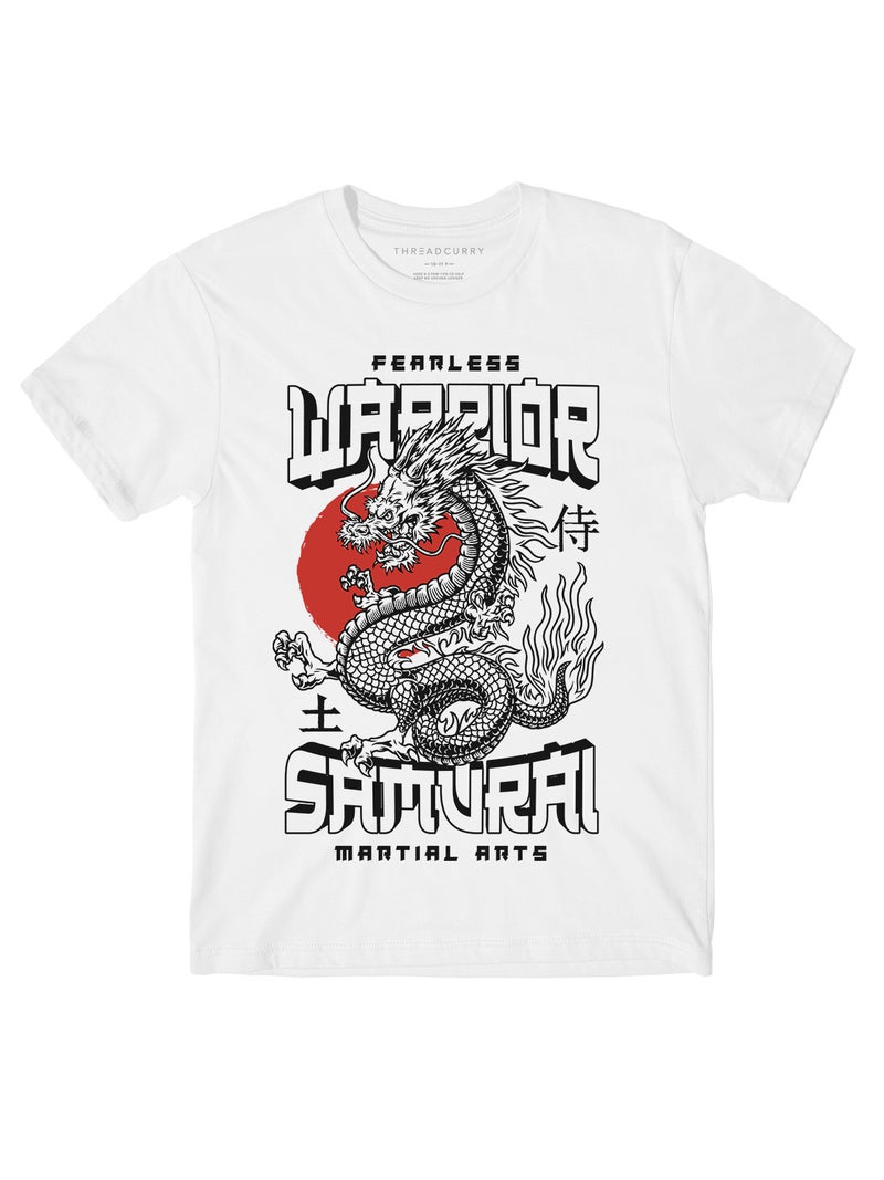 ثريد كاري تي شيرت THREADCURRY Samurai Boys أبيض برقبة دائرية مطبوع - Image 1