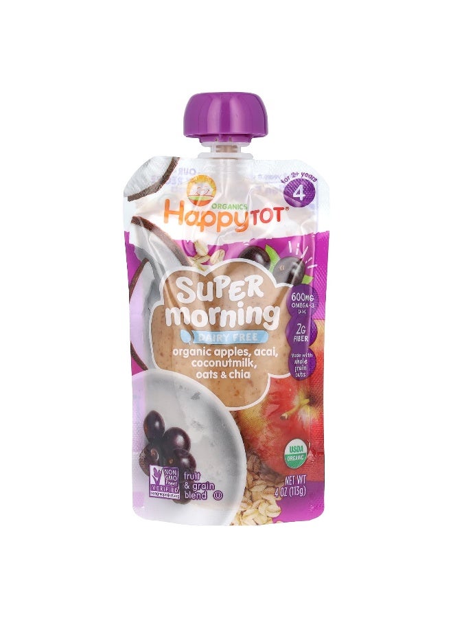 Happy Family Organics, Happy Tot, Super Morning, Dairy Free, For 2+ Years, Organic Apples, Acai, Coconutmilk, Oats & Chia, 4 oz (113 g) - Image 1