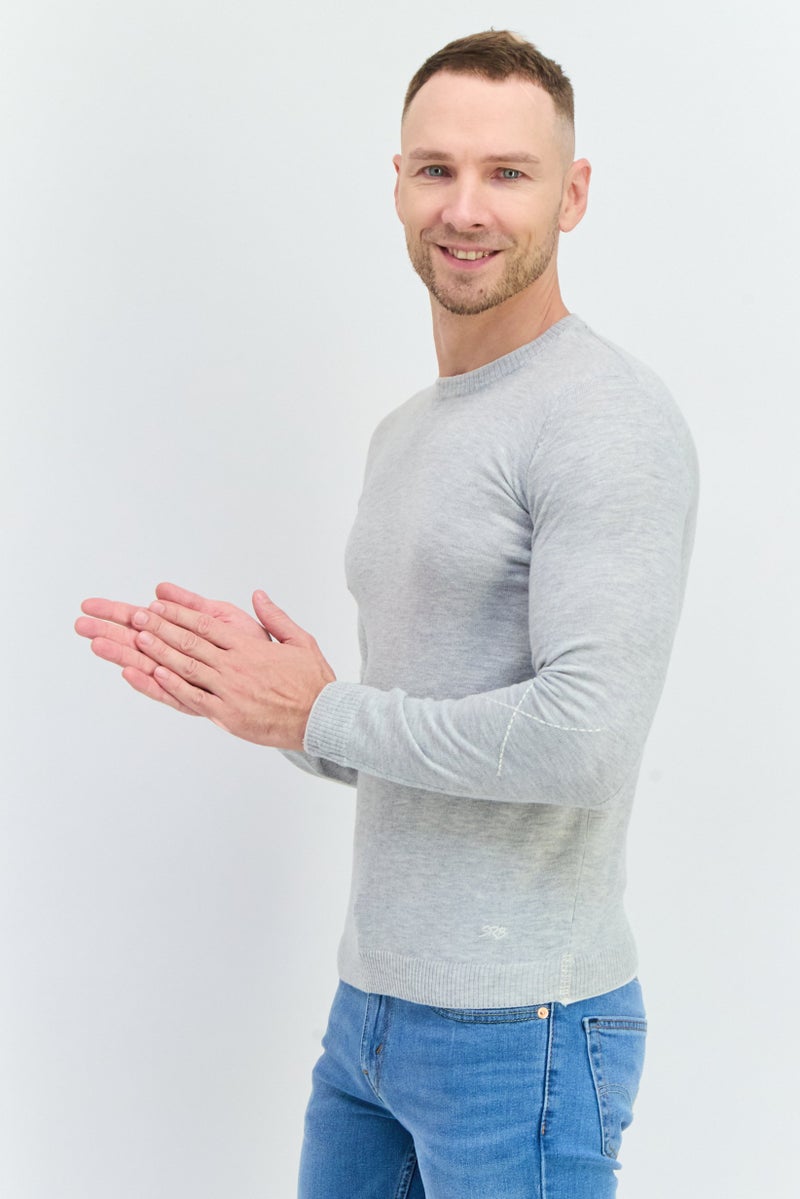 Sorbino Men Crew Neck Long Sleeves Heather Sweater, Grey - Image 2