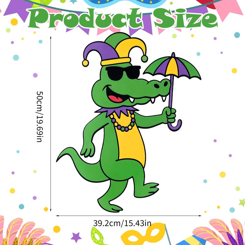 Otoolling Mardi Gras Alligator Yard Sign with Stakes, 20" Outdoor Metal Alligator with Crown Necklace Metal Yard Signs New Orleans Carnival Garden Lawn Decoration for Mardi Gras Party Outdoor Decor - Image 2