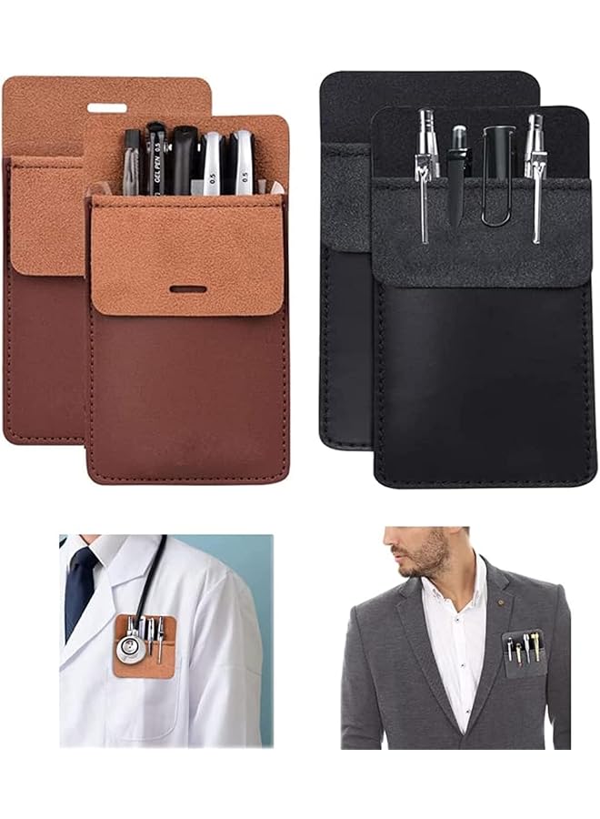 erorex Pocket Protector Pen Holder 2 Pcs Multi Purpose Leather Pen Pouch Holder Organizer Pens Pocket Protector For Office School Hospital Men Women Nurse Shirt Lab Coats Pant Pencil Pointers Ruler Tools  - Image 1