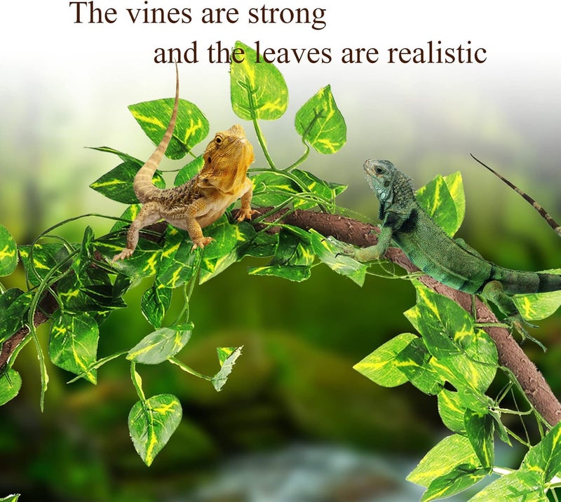 Canlierr 4 Pcs Reptile Vines Flexible Bendable Jungle Climbing Vine Terrarium Fake Plants for Reptiles Artificial Leaves Terrarium Tank Pet Habitat Decor for Bearded Dragons Lizard Snake Gecko - Image 5
