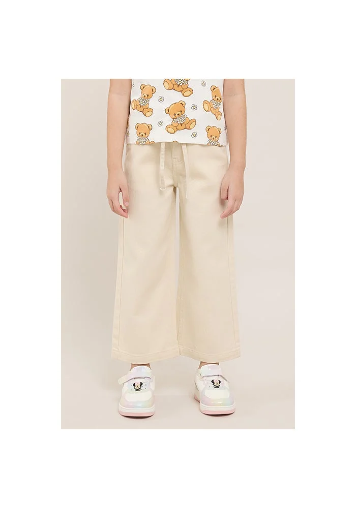 أر أند بي Solid Wide Leg Pants with Drawstring Waist