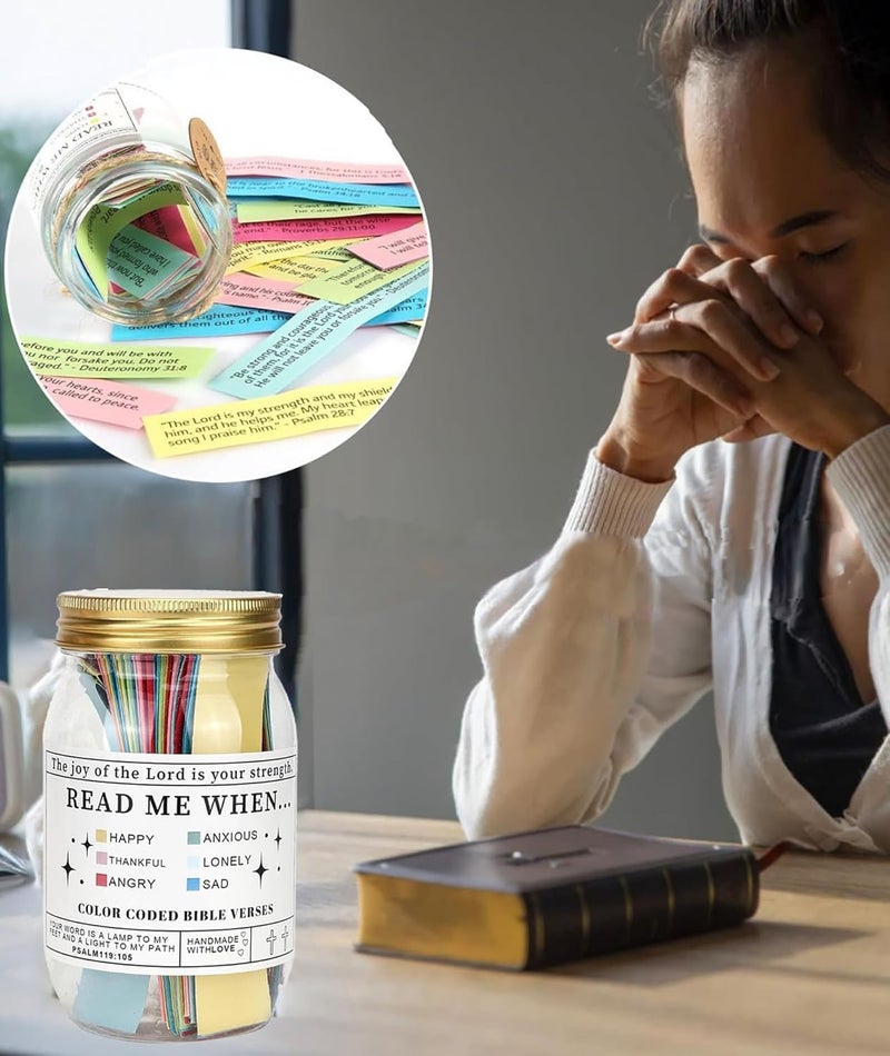 OXYGLOBE 65 Pcs Bible Verse Jar Set, Bible Verse Notes 2.76×4.7 Inch Jar With 60pcs Color-Coded Bible Verses Notes Hope Jar Bible Verses Christian Gifts Church Biblical Faith Gift - Image 5