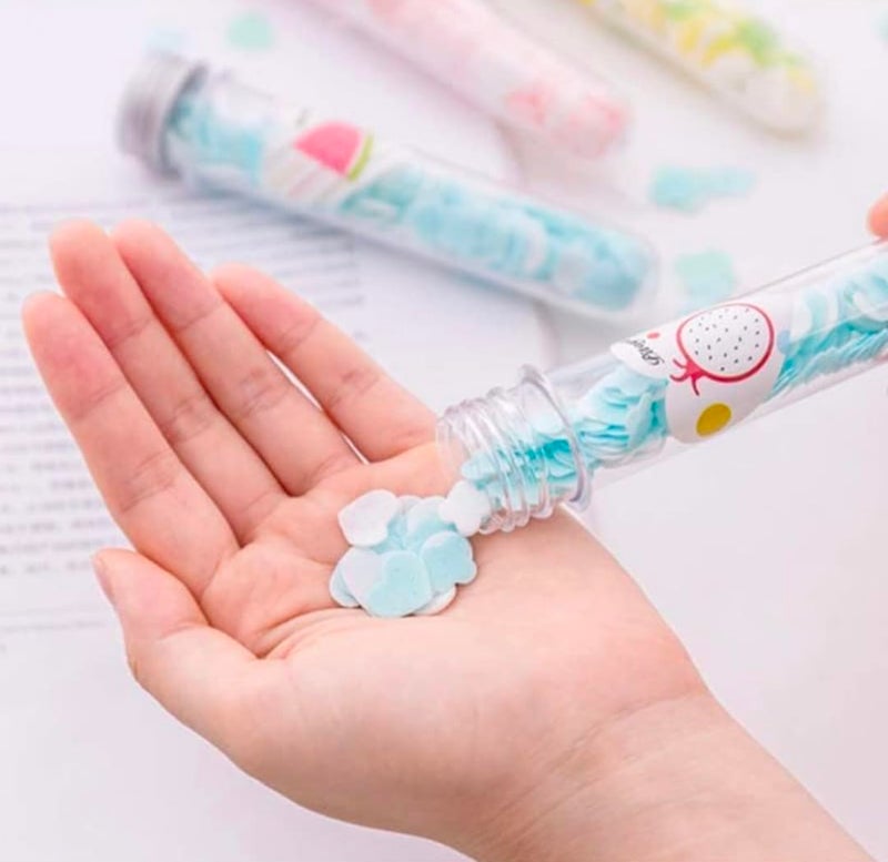Pack of 6 Disposable Mini soap paper scented soap bath flakes portable flower tube petals tube shape bottle paper soap for travelling  - Image 5