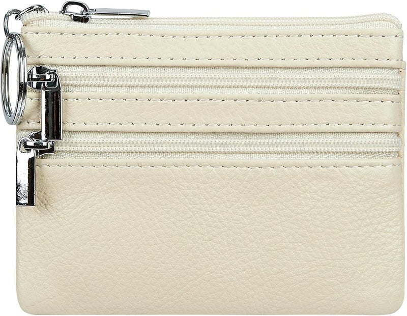 Cynure Women's Genuine Leather Coin Purse Mini Pouch Change Wallet with Keychain - Image 1