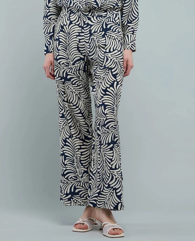 أر أند بي Patterned Wide Leg Pants with Elastic Waist