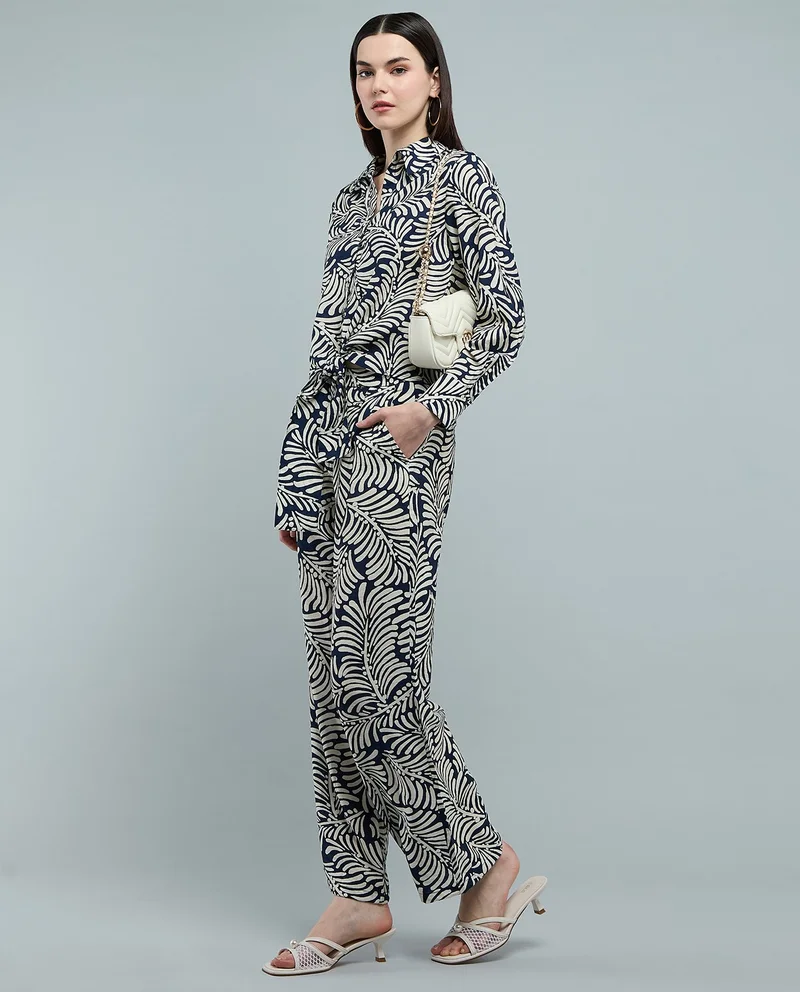 أر أند بي Patterned Wide Leg Pants with Elastic Waist