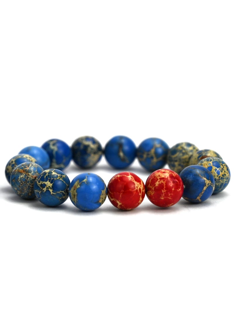 Natural Lapis Blue Imperial Jasper Beads Bracelet for Turquoise Jewellery Making Vein Round Beads Bracelet for Women, Bracelet for Girls, And It’s a Healing Crystal String Bracelet Gift for Women