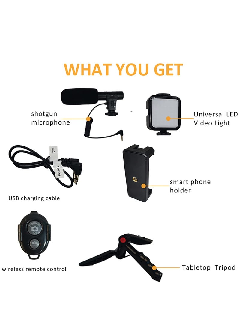 ELTRAZONE - DigiPower Vlogging"Like Me" LED Video Light + Microphone + Mobile Phone Holder + Hand Grip/Mini Tripod Compatible with Smartphones for TikTok, Youtube, Live Streaming and Meetings - Image 1