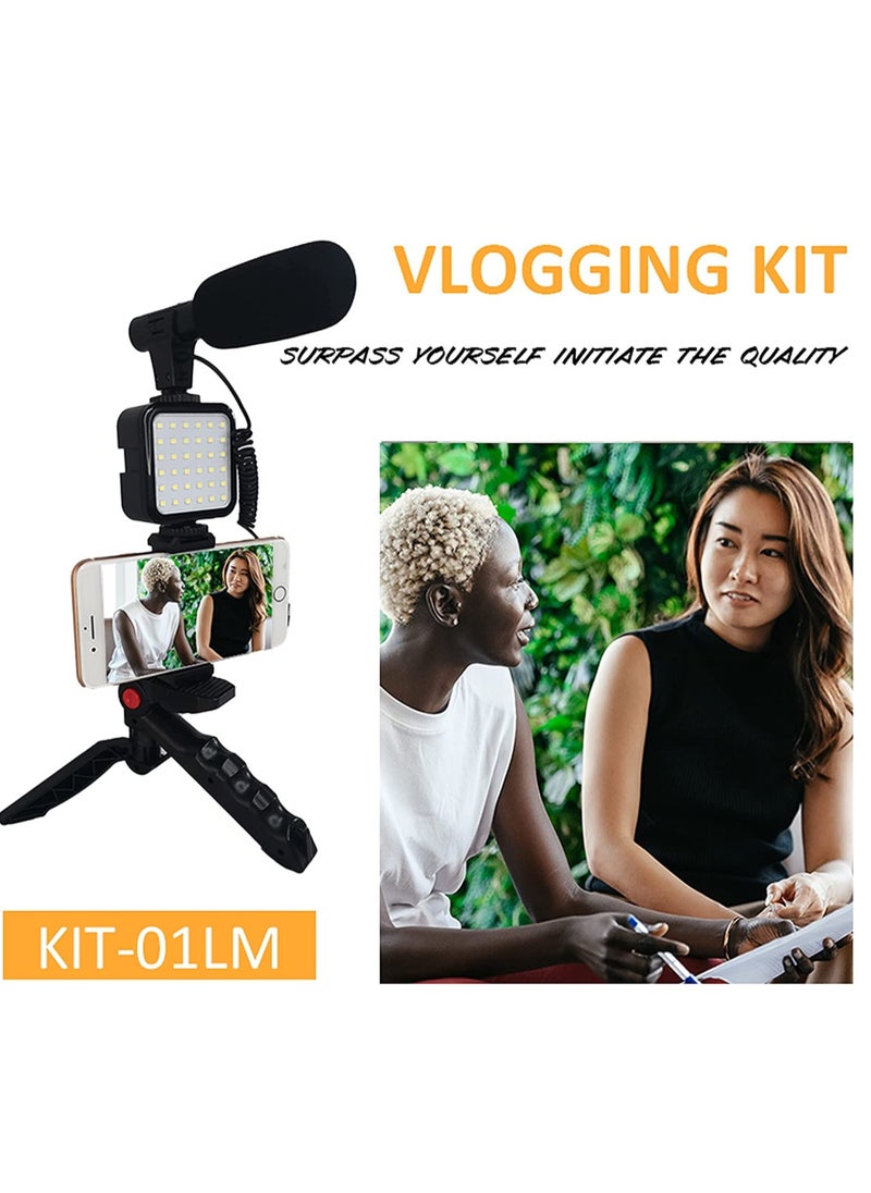 ELTRAZONE - DigiPower Vlogging"Like Me" LED Video Light + Microphone + Mobile Phone Holder + Hand Grip/Mini Tripod Compatible with Smartphones for TikTok, Youtube, Live Streaming and Meetings - Image 1