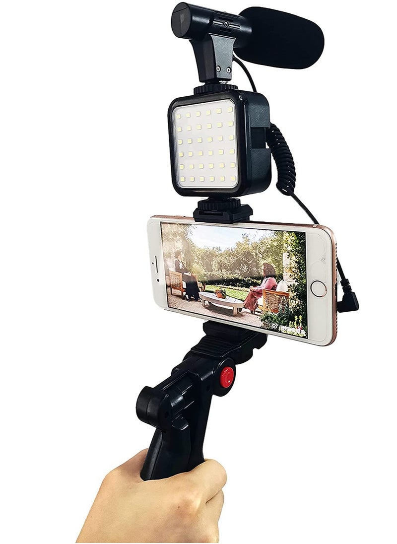 ELTRAZONE - DigiPower Vlogging"Like Me" LED Video Light + Microphone + Mobile Phone Holder + Hand Grip/Mini Tripod Compatible with Smartphones for TikTok, Youtube, Live Streaming and Meetings - Image 1
