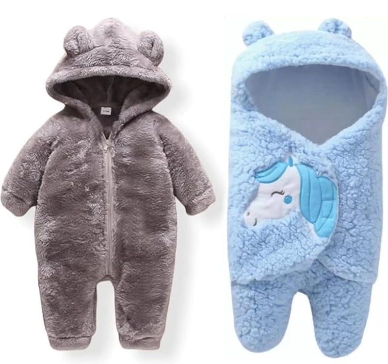 BRANDONN Baby Romper Jumpsuit Hooded Combo Pack of Clothes Set for Baby Boys & Girls Pack of 2, 3-9 Months - Image 1