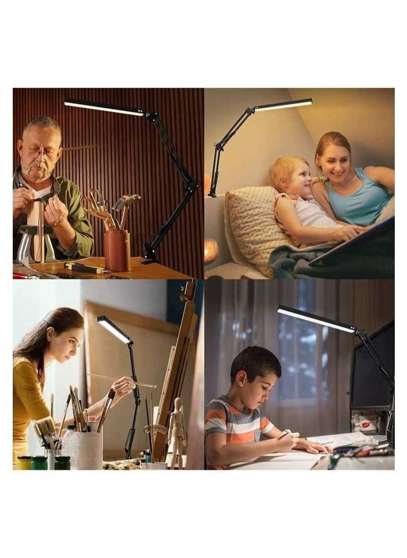 MIXDE مصباح مكتب LED مع مشبك، مصباح قراءة بمشبك للعناية بالعين، 3 أوضاع ألوان، 10 مستويات سطوع، مصباح بذراع متأرجح، ضوء مكتب USB قابل للتعتيم، مصباح ضوء النهار لملحقات المكتب، مقعد عمل المكتب المنزلي، Ar  - Image 4