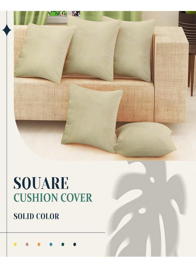 IVAZA IVAZA Velvet Decorative Cushion Cover 24x24 Inch - Set of 5, Soft Solid Square Throw Pillow Covers for Sofa, Living Room or Home Decor - 60x60cm Beige - Image 3