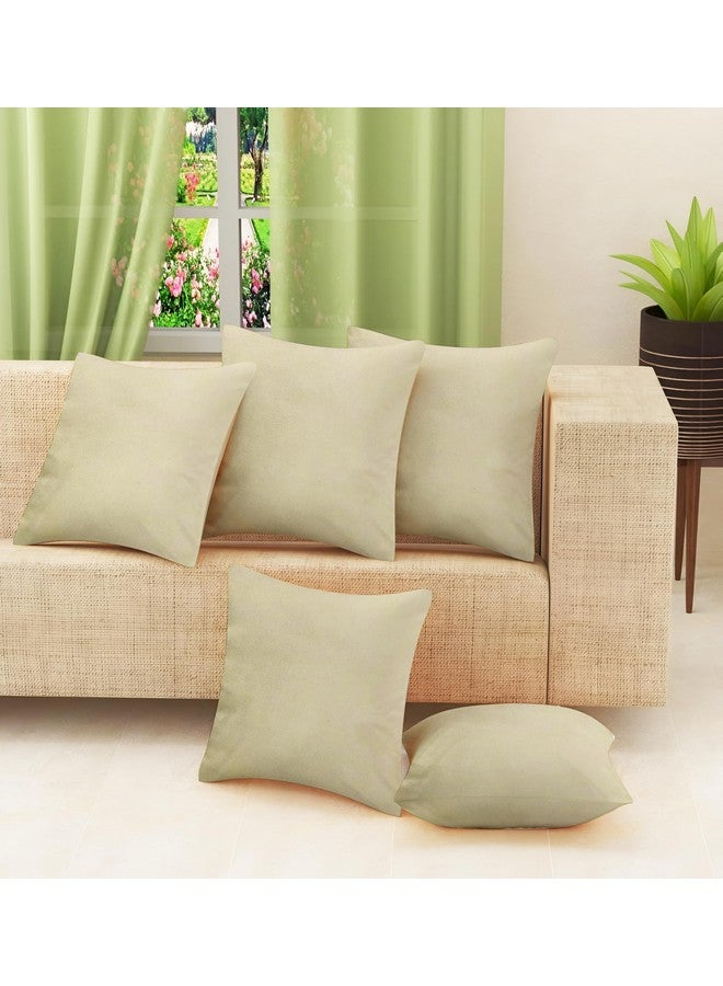 IVAZA IVAZA Velvet Decorative Cushion Cover 24x24 Inch - Set of 5, Soft Solid Square Throw Pillow Covers for Sofa, Living Room or Home Decor - 60x60cm Beige - Image 1