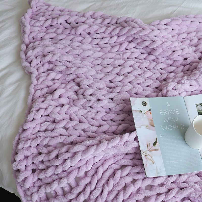 Maetoow Chenille Chunky Knit Blanket Throw （50×60 Inch）, Handmade Warm & Cozy Blanket Couch, Bed, Home Decor, Soft Breathable Fleece Banket, Christmas Thick and Giant Yarn Throws，Purple - Image 5