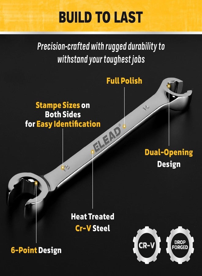 ELEAD مجموعة مفاتيح صواميل ELEAD من 14 قطعة مع شريط PTFE، متري وSAE 1/4"-7/8" و6-21 مم، مجموعة مفاتيح خط الفرامل ذات طرفين مفتوحين مع حقيبة تنظيم لإصلاح وإزالة الصواميل - Image 3