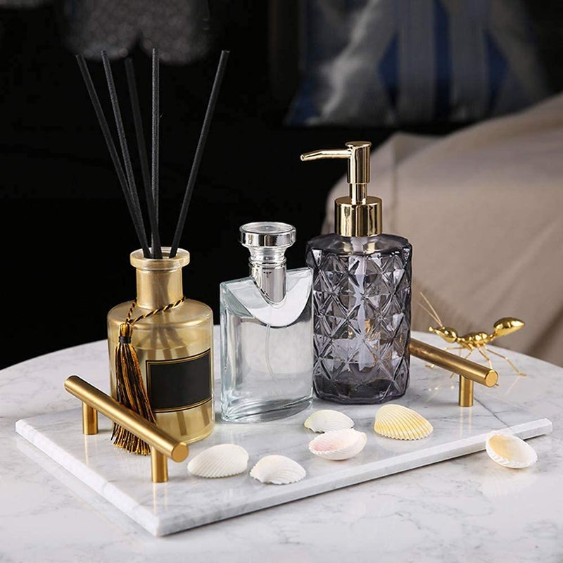 Eddika Natural Rectangular Marble Tray with Gold Metal Handles for Kitchen Bathroom and Coffeshop (Size 12 × 8 inches) - Image 3