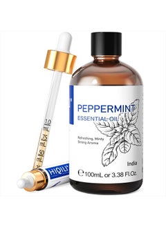 HIQILI Peppermint Essential Oil 3.38 Fl oz - 100% Pure Natural, Premium Therapeutic Grade with Glass Dropper for Air Freshening, Cleaning, Home, Garden, Indoor, Outdoor, Skin, Hair, Diffuser  - Image 1