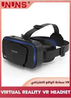 UNUNS سماعات الواقع الافتراضي، سماعات الواقع الافتراضي، نظارات الواقع الافتراضي ثلاثية الأبعاد لأفلام التلفزيون وألعاب الفيديو، سماعات الواقع الافتراضي ستيريو متوافقة مع شاشة iPhone/Android مقاس 4.7"-7"، سماعات الواقع الافتراضي للأطفال والكبار، أسود  - Image 1