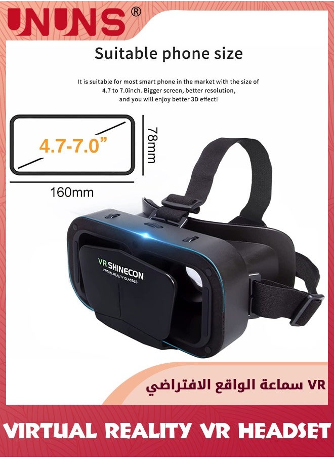 UNUNS سماعات الواقع الافتراضي، سماعات الواقع الافتراضي، نظارات الواقع الافتراضي ثلاثية الأبعاد لأفلام التلفزيون وألعاب الفيديو، سماعات الواقع الافتراضي ستيريو متوافقة مع شاشة iPhone/Android مقاس 4.7"-7"، سماعات الواقع الافتراضي للأطفال والكبار، أسود  - Image 2