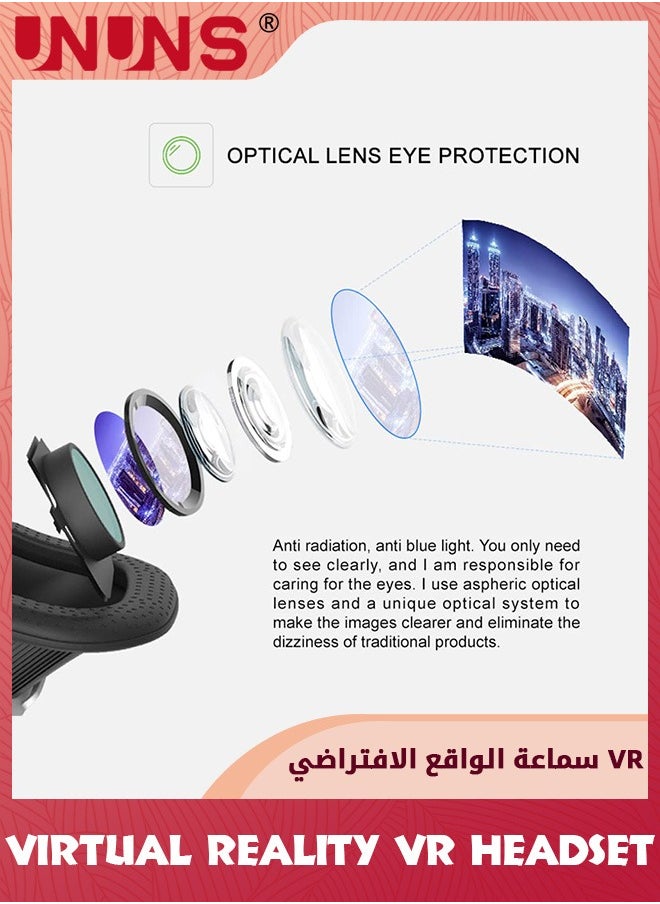 UNUNS سماعات الواقع الافتراضي، سماعات الواقع الافتراضي، نظارات الواقع الافتراضي ثلاثية الأبعاد لأفلام التلفزيون وألعاب الفيديو، سماعات الواقع الافتراضي ستيريو متوافقة مع شاشة iPhone/Android مقاس 4.7"-7"، سماعات الواقع الافتراضي للأطفال والكبار، أسود  - Image 3
